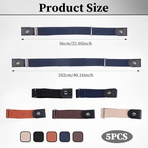 5 Pcs Buckleless Belts for Women, Stretchable Invisible Belt 60-104cm, No Metal Buckle Elastic Waistband for Office, Travel & Daily Wear, 3cm Wide (5 Colors) in Kuwait