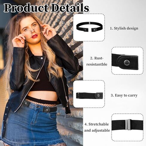 5 Pcs Buckleless Belts for Women, Stretchable Invisible Belt 60-104cm, No Metal Buckle Elastic Waistband for Office, Travel & Daily Wear, 3cm Wide (5 Colors) in Kuwait