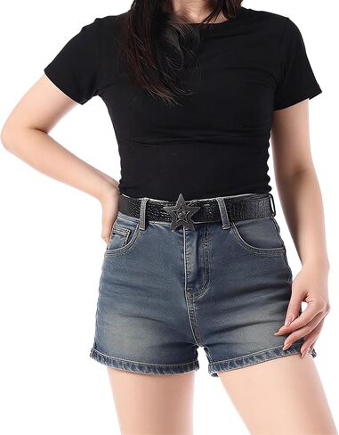 Manfnee Y2k Star Belts for Women Faux Leather Buckle Belts Gothic Punk Rock Belt for Jeans Dress in Saudi Arabia