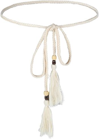 Cotton Long Rope Belt for Women, Tassel Braided Waist Rope Belts, Cotton Boho Waistband Ropes Tie Belt for Women Dress Skirt, Costume Accessory in Saudi Arabia