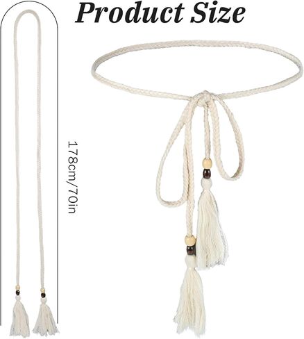 Cotton Long Rope Belt for Women, Tassel Braided Waist Rope Belts, Cotton Boho Waistband Ropes Tie Belt for Women Dress Skirt, Costume Accessory in Saudi Arabia