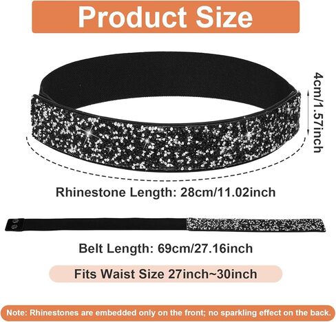 Rhinestone Elastic Waist Belt For Women - Black Dress Belt with Rhinestones - Rhinestone Belts for Women Adjustable Dress Sash With Rectangular Buckle in Kuwait