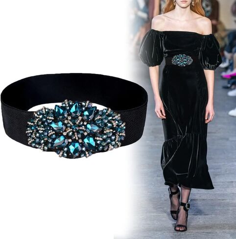 حزام مطاطي قابل للتعديل من حجر الراين للسيدات، أحزمة مرنة واسعة وأحزمة كريستالية لامعة للفساتين الرسمية in Kuwait