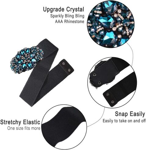 حزام مطاطي قابل للتعديل من حجر الراين للسيدات، أحزمة مرنة واسعة وأحزمة كريستالية لامعة للفساتين الرسمية in Kuwait