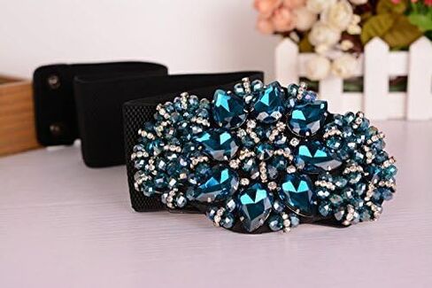حزام مطاطي قابل للتعديل من حجر الراين للسيدات، أحزمة مرنة واسعة وأحزمة كريستالية لامعة للفساتين الرسمية in Kuwait