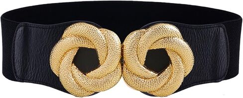 ALAIX Women's Wide Elastic Waist Belt for dress Gold Flower Buckle Stretchy Dressy Fashion Belts Waistband for Women in Kuwait