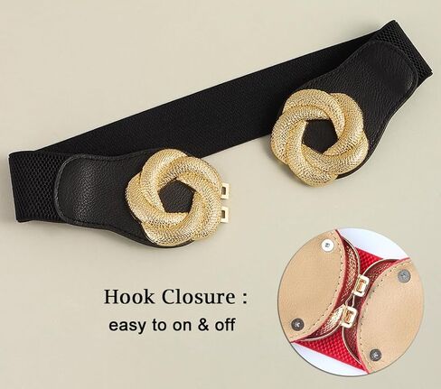 ALAIX Women's Wide Elastic Waist Belt for dress Gold Flower Buckle Stretchy Dressy Fashion Belts Waistband for Women in Kuwait