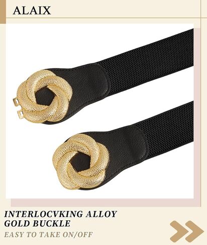 ALAIX Women's Wide Elastic Waist Belt for dress Gold Flower Buckle Stretchy Dressy Fashion Belts Waistband for Women in Kuwait