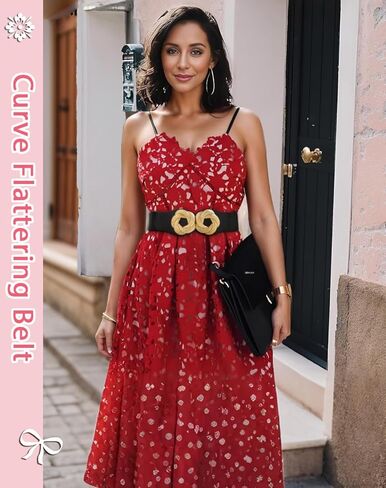 ALAIX Women's Wide Elastic Waist Belt for dress Gold Flower Buckle Stretchy Dressy Fashion Belts Waistband for Women in Kuwait