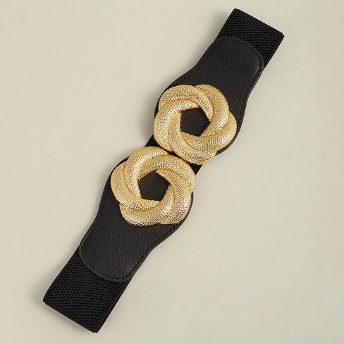 ALAIX Women's Wide Elastic Waist Belt for dress Gold Flower Buckle Stretchy Dressy Fashion Belts Waistband for Women in Kuwait