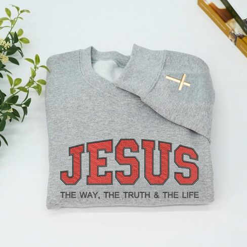 Jesus The Way The Truth and The Life Embroidered Sweatshirt – Christian Faith Gift for Birthday or Christmas Multicolor in Kuwait