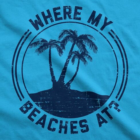 Funny Beach Tank Top for Men – Where My Beaches at? Palm Tree Design – Lightweight Cotton Sleeveless Shirt – Summer Workout Tank for Guys and Vacation Trips - Turquoise L in Saudi Arabia