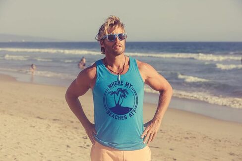 Funny Beach Tank Top for Men – Where My Beaches at? Palm Tree Design – Lightweight Cotton Sleeveless Shirt – Summer Workout Tank for Guys and Vacation Trips - Turquoise L in Saudi Arabia