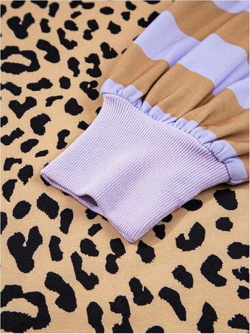 Milumia Women's Striped Leopard Print Sweatshirt Long Sleeve Side Slit Loose Pullover Tops in Saudi Arabia