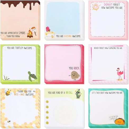9 Pack/450 Sheets Inspirational Sticky Notes Gifts - 9 Various Fun Positive Notepads - Motivational Self-Adhesive Memo PadsGift Bulk for Teacher Nurse Coworkers Office Groups Study Supplies, 3 x 3'' in Kuwait