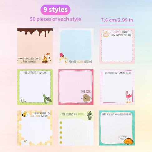 9 Pack/450 Sheets Inspirational Sticky Notes Gifts - 9 Various Fun Positive Notepads - Motivational Self-Adhesive Memo PadsGift Bulk for Teacher Nurse Coworkers Office Groups Study Supplies, 3 x 3'' in Kuwait