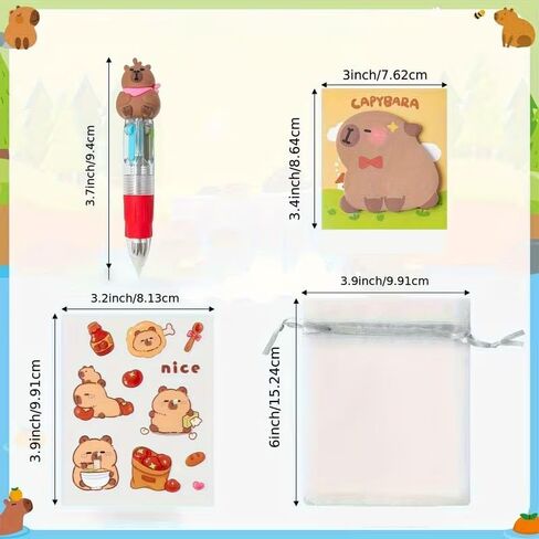 8pc Capybara Stationery Party Gift - Capybara Pattern Design, Ballpoint Ben with Sticky Notes, Stickers and Drawstring Bag Set, Khaki, 8pc in Saudi Arabia