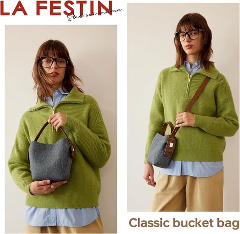 حقيبة عمل كبيرة سوداء من LA FESTIN: محفظة نسائية مع جيوب ومقصورات - حقيبة يد جلدية مصممة وحقيبة كتف للاستخدام اليومي، عصرية وأنيقة in Kuwait