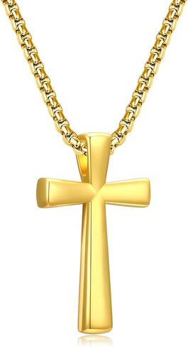 Cross Necklace for Men, 14K Gold Cross Pendant with Rolo Chain, Simple Jewelry Gifts for Him in Saudi Arabia