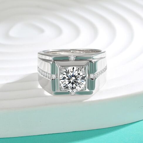 2 Carat Moissanite Ring for Mens D Color VVS1 Lab Created Diamond Wedding Bands Diamond Ring 925 Sterling Silver Round Cut Moissanite Engagement Rings with Certificate in Saudi Arabia