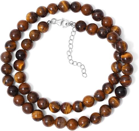 A&M Gems Natural Tiger Eye 8mm Smooth Round Beaded Necklace for Men & Women | 925 Sterling Silver Yoga & Healing Jewelry in Saudi Arabia