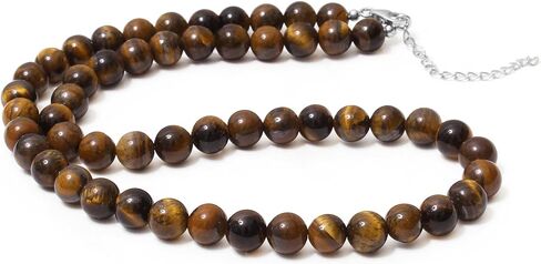 A&M Gems Natural Tiger Eye 8mm Smooth Round Beaded Necklace for Men & Women | 925 Sterling Silver Yoga & Healing Jewelry in Saudi Arabia