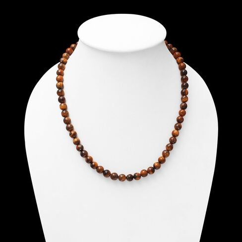 A&M Gems Natural Tiger Eye 8mm Smooth Round Beaded Necklace for Men & Women | 925 Sterling Silver Yoga & Healing Jewelry in Saudi Arabia