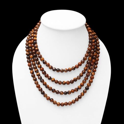 A&M Gems Natural Tiger Eye 8mm Smooth Round Beaded Necklace for Men & Women | 925 Sterling Silver Yoga & Healing Jewelry in Saudi Arabia