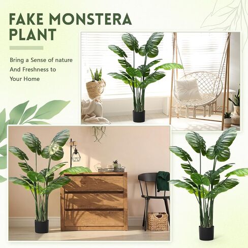 giegxin 2 حزمة 60 '' طويل القامة نبات Monstera Deliciosa الاصطناعي الكبير 5ft فو الجبن السويسري نباتات أرضية وهمية شجرة الحرير الاستوائية مع وعاء للداخلية في الهواء الطلق مكتب منزل غرفة المعيشة ديكور المنزل in Saudi Arabia