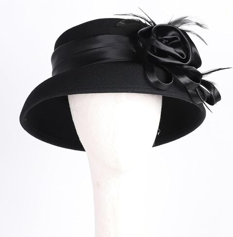 Women's Wool Felt Cloche Hat with Flower Feather Hepburn Style Formal Church Tea Party Dress Cocktail Hats in Saudi Arabia