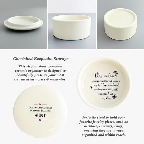 Aunt Memorial Gift, I Have a Guardian Angel in Heaven Sympathy Keepsake Box Ceramic with Butterfly Necklace, In Loving Memory of Aunt, Condolence Remembrance Grieving Auntie Passed Away Gifts in Kuwait