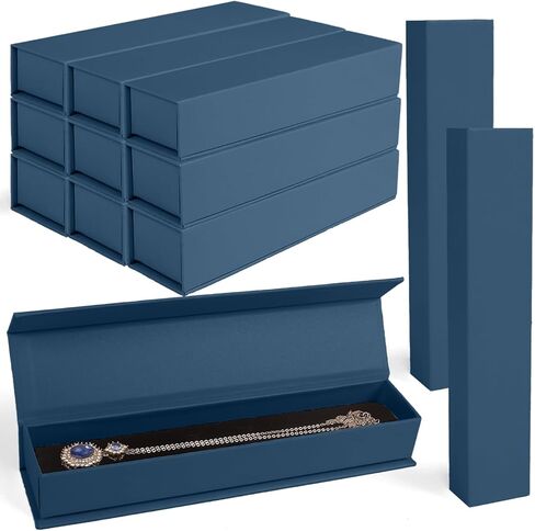 Jewelry Gift Box, 12 Pack Velvet Lined Style Box for Necklace & Bracelet Organizer Elegant Jewelry Storage Box for Gift Giving Flip-Up Design Ring & Necklace Packaging, 8.3x1.8x1.4 Inches (Dark Blue) in Saudi Arabia