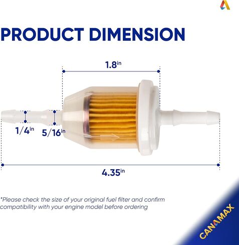 Canamax AM116304 Fuel Filter 25 050 22-S - Compatible with Kohler 25-050-03-S, 25-050-08-S John Deere GY20709 Gravely 21541500 - Fit 1/4 and 5/16 Fuel Line - Replaces 71-5960 - Pack of 10 in Saudi Arabia