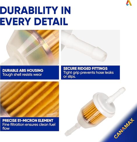 Canamax AM116304 Fuel Filter 25 050 22-S - Compatible with Kohler 25-050-03-S, 25-050-08-S John Deere GY20709 Gravely 21541500 - Fit 1/4 and 5/16 Fuel Line - Replaces 71-5960 - Pack of 10 in Saudi Arabia