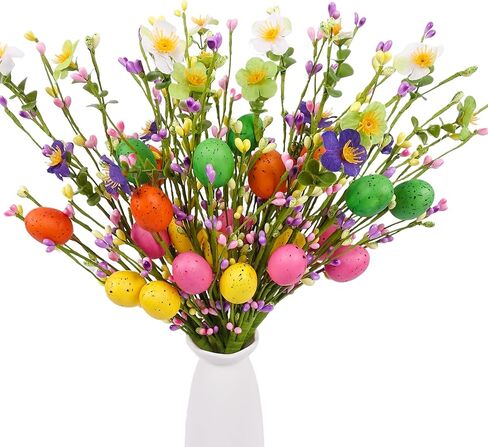 6 قطع من بيض عيد الفصح من الزهور الاصطناعية مع بيض متعدد الألوان، فروع زهر البيض اللطيفة مع أوراق الشجر، ديكورات عيد الفصح للمنزل، والفصول الدراسية، والحفلات، وقطع مركزية لطاولة الربيع، وديكور عيد الفصح in Saudi Arabia