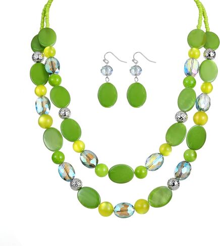 الملونة مكتنزة مطرز قلادة مع أقراط متعددة الطبقات شل الخرز بيان الأزياء والمجوهرات مجموعات زي الاكسسوارات المختنق in Kuwait