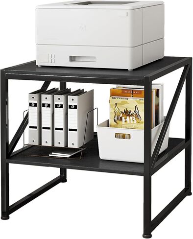 2-Tier Large Priner Stand with Storage Shelf, 20"×20" Under Desk Printer Table for Home Office Organization, End Table for Living Room, Heavy Duty Storage Rack for Scanner Fax Heat Press, Black in Saudi Arabia