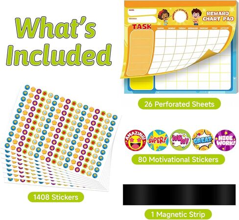 Anwyll Reward Chart for Kids - Magnetic Behavior Chore Chart System for Kid Toddler Pad with 26 Chore Charts and 1488 Reward Stickers for Home Classroom Potty Train Responsibility Daily Routine Charts in Saudi Arabia