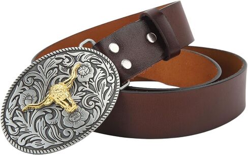 Cowboy Belt, Premium Leather Adjustable Retro Vintage Bull Head Belt for Men and Women, with Secure Buckle for Everyday Casual and Formal Wear (115cm) in Saudi Arabia