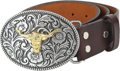 Cowboy Belt, Premium Leather Adjustable Retro Vintage Bull Head Belt for Men and Women, with Secure Buckle for Everyday Casual and Formal Wear (115cm) in Saudi Arabia
