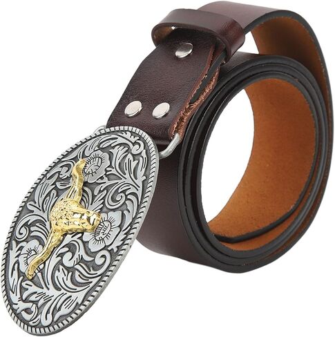 Cowboy Belt, Premium Leather Adjustable Retro Vintage Bull Head Belt for Men and Women, with Secure Buckle for Everyday Casual and Formal Wear (115cm) in Saudi Arabia