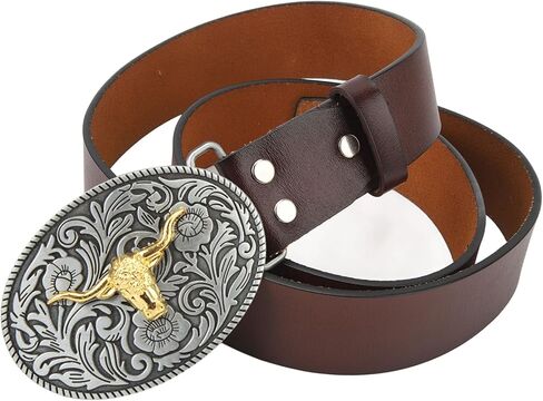 Cowboy Belt, Premium Leather Adjustable Retro Vintage Bull Head Belt for Men and Women, with Secure Buckle for Everyday Casual and Formal Wear (115cm) in Saudi Arabia