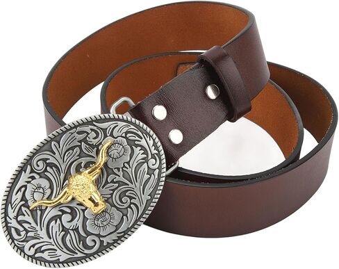 Cowboy Belt, Premium Leather Adjustable Retro Vintage Bull Head Belt for Men and Women, with Secure Buckle for Everyday Casual and Formal Wear (115cm) in Saudi Arabia