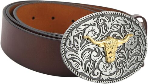 Cowboy Belt, Premium Leather Adjustable Retro Vintage Bull Head Belt for Men and Women, with Secure Buckle for Everyday Casual and Formal Wear (115cm) in Saudi Arabia