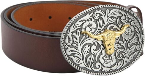 Cowboy Belt, Premium Leather Adjustable Retro Vintage Bull Head Belt for Men and Women, with Secure Buckle for Everyday Casual and Formal Wear (115cm) in Saudi Arabia