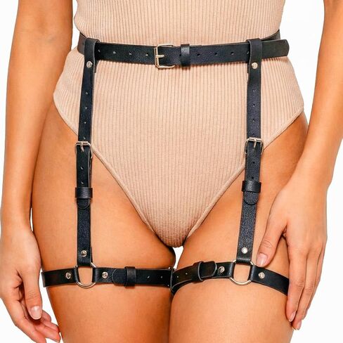 Yonamix Leg Harness Black Leather Garter Belt Punk Waist Belts for Women in Saudi Arabia