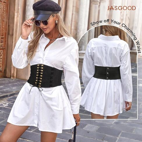 JASGOOD Women Wide Waist Belt Vintage Elastic Corset Belt Lace-up Tied Waspie Corset Belt for Dress Halloween Costume in Saudi Arabia