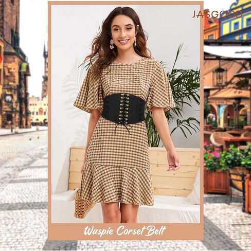 JASGOOD Women Wide Waist Belt Vintage Elastic Corset Belt Lace-up Tied Waspie Corset Belt for Dress Halloween Costume in Saudi Arabia
