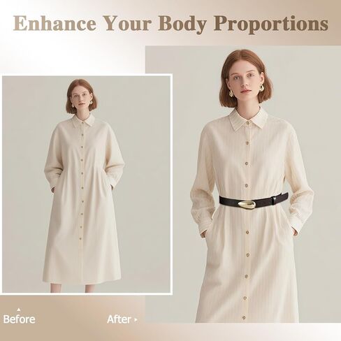 حزام بني بإبزيم ذهبي حزام جلدي عصري لفساتين الجينز وأحزمة كاجوال للنساء in Kuwait