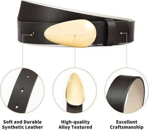 حزام بني بإبزيم ذهبي حزام جلدي عصري لفساتين الجينز وأحزمة كاجوال للنساء in Kuwait